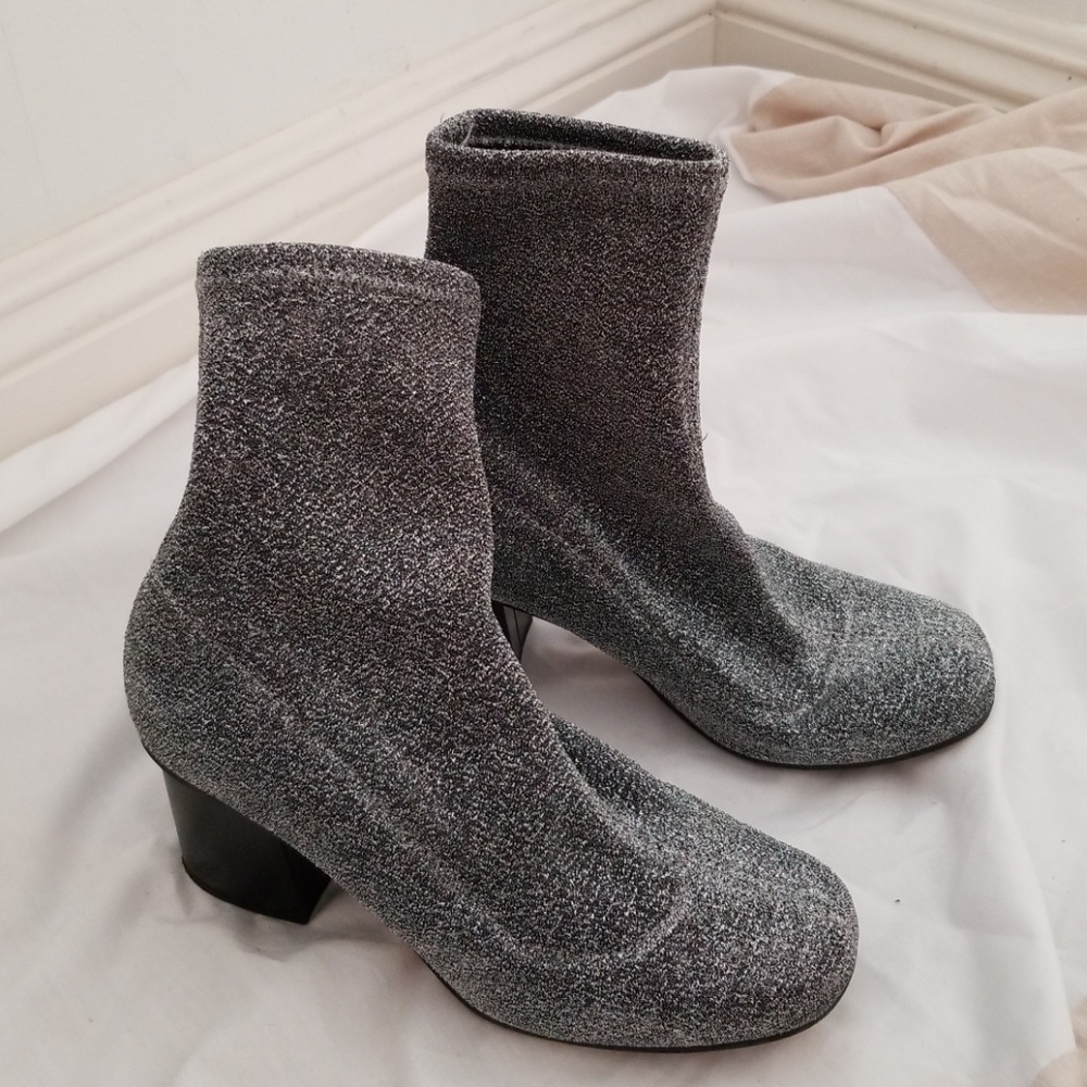 Topshop silver metallic elastic sock boots